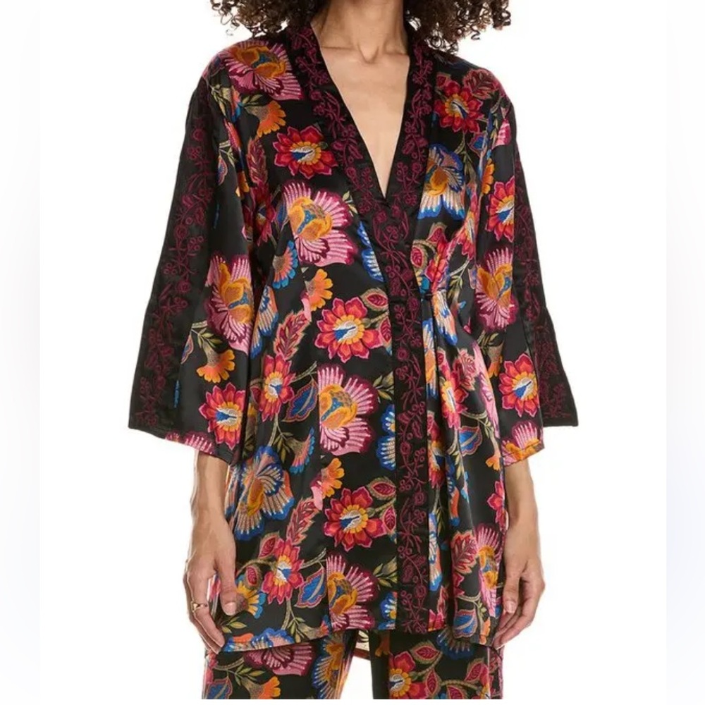 Johnny Was Floral Silk Robe